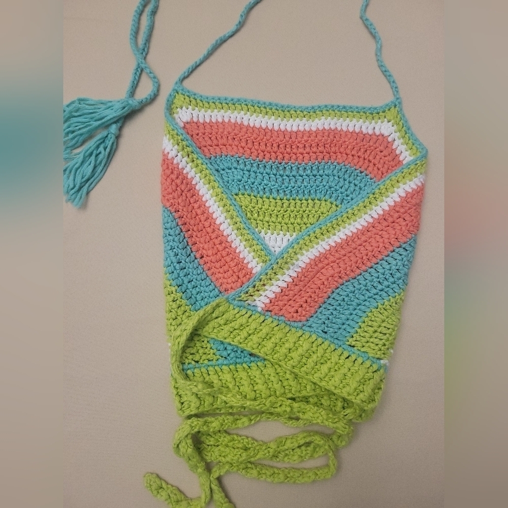 Vibrant Vintage Hand Crocheted Halter Top - Size Small - Picture 2 of 3